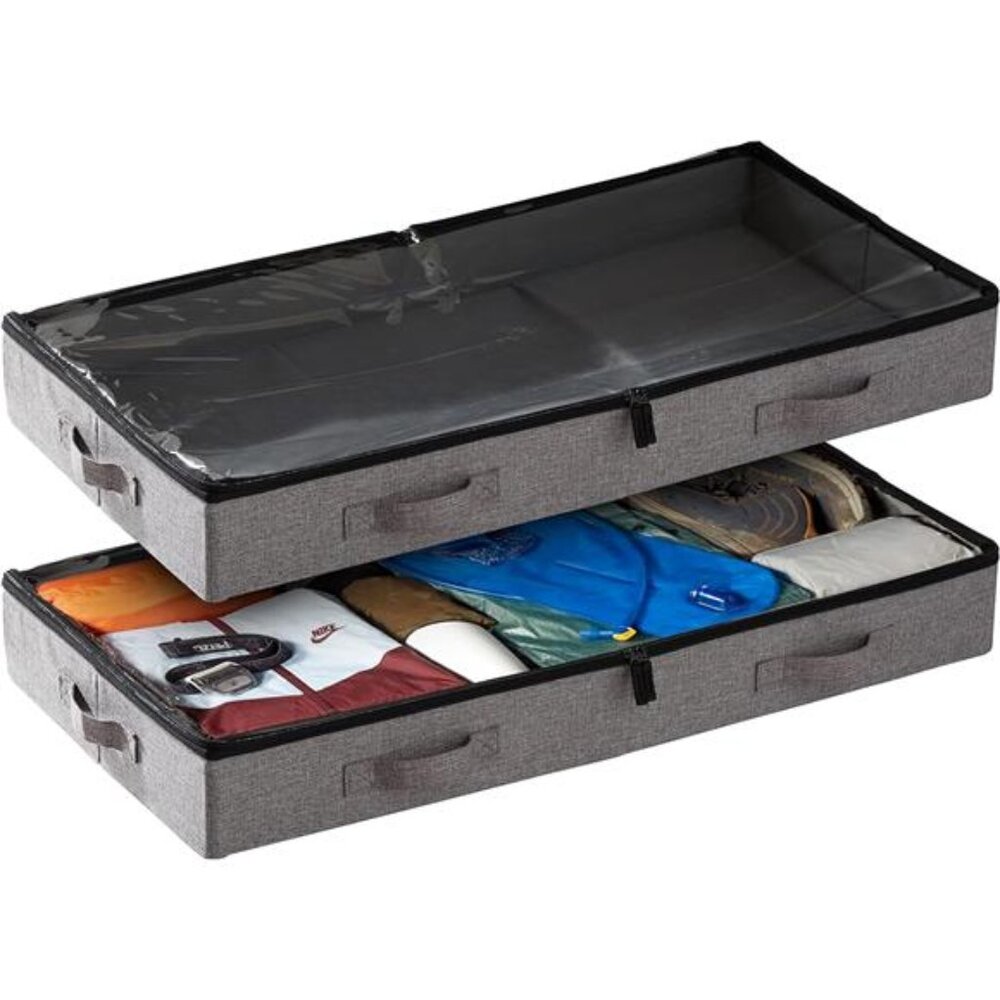 Under Bed Storage Containers, Low Profile Underbed Organizers with Sturdy Handle